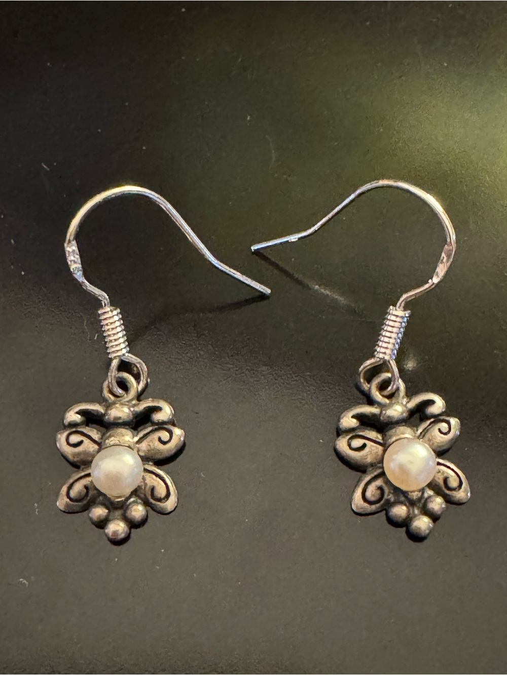 Carolyn Pollack Relios Sterling Silver Butterfly & Pearl Dangle Earrings